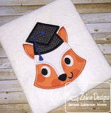 Fox wearing graduation cap appliqué embroidery design