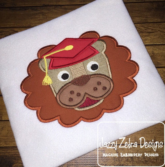 Lion wearing graduation cap appliqué embroidery design