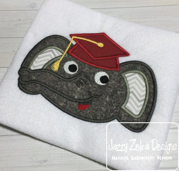 Elephant wearing graduation cap appliqué embroidery design
