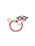 Apple with book worm appliqué machine embroidery design
