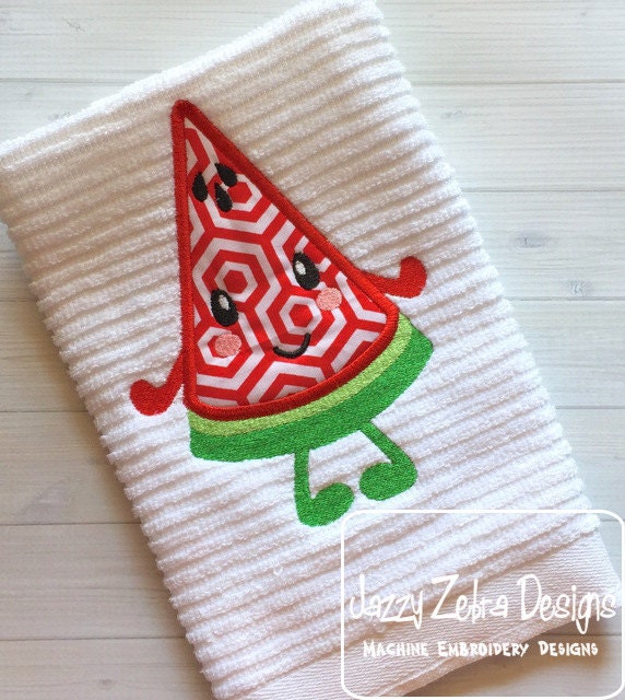 Watermelon slice with face appliqué machine embroidery design