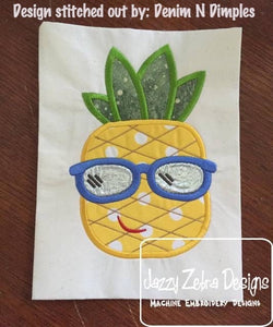 Pineapple wearing sunglasses appliqué machine embroidery design