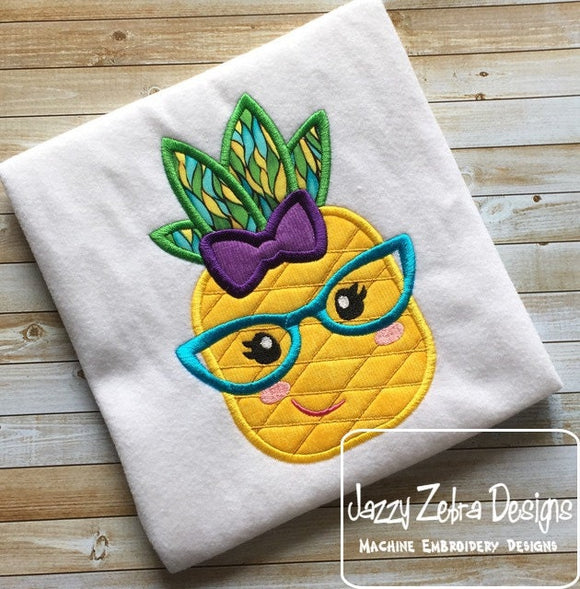 Girl Pineapple wearing glasses appliqué machine embroidery design