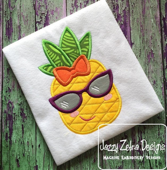 Girl Pineapple with sunglasses appliqué machine embroidery design