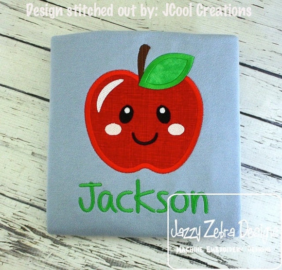 Apple with face appliqué machine embroidery design