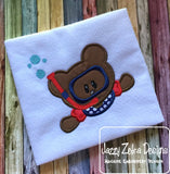 Snorkeling boy Bear appliqué machine embroidery design