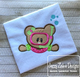 Snorkeling girl bear appliqué machine embroidery design