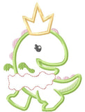 Princess Dinosaur with crown and bean stitch tutu skirt applique machine embroidery design