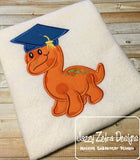Dinosaur wearing graduation cap appliqué machine embroidery design