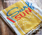 Surf, Sun and Sand saying machine embroidery design