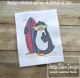 Surfing Penguin Sketch Machine Embroidery Design