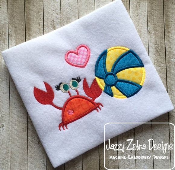 Girl Crab with beach ball appliqué machine embroidery design