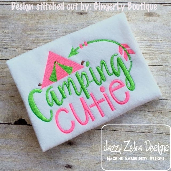 Camping Cutie saying machine embroidery design