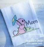 Mouse with flower umbrella Mom sketch machine embroidery design
