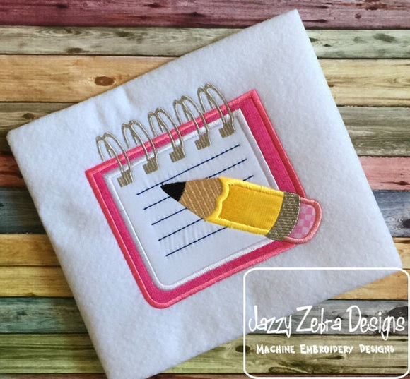 Notebook and Pencil appliqué machine embroidery design