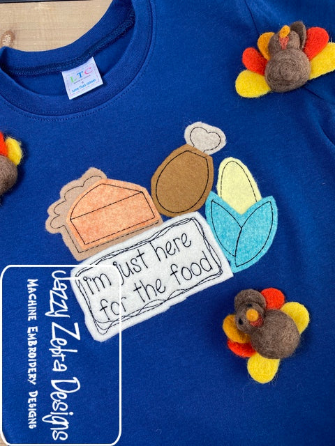 I'm just here for the food saying Thanksgiving shabby chic bean stitch appliqué machine embroidery design