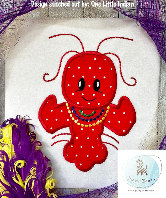Mardi Gras crayfish / crawfish / mudbug / crawdaddy with beads appliqué machine embroidery design