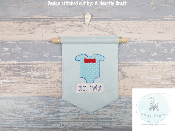 Plot Twist saying boy baby Shabby Chic Bean Stitch Applique Machine Embroidery Design