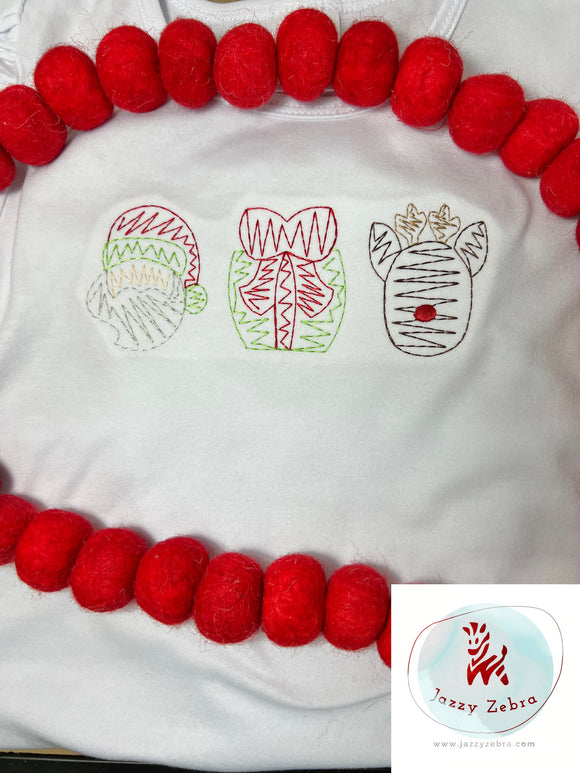Santa, Reindeer and gift trio scribble machine embroidery design