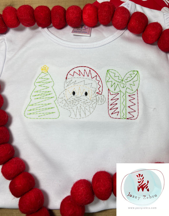 Tree, Santa and gift trio scribble machine embroidery design