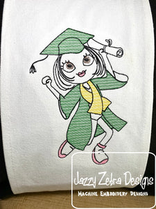 Swirly girl Graduation sketch machine embroidery design