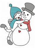 Swirly girl and snowman sketch machine embroidery design
