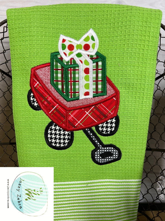 Wagon with gift satin stitch applique machine embroidery design