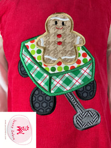 Wagon with gingerbread man satin stitch applique machine embroidery design