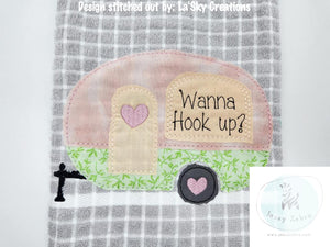Wanna hook up? saying rv camper bean stitch applique machine embroidery design